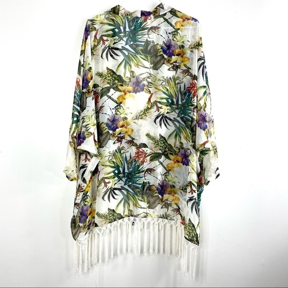 Carmen Marc Valvo Tropical Floral Kimono Tops - Picture 4 of 7